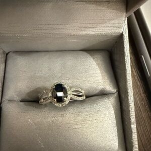 Sapphire & Diamond Oval Halo Ring – 10K White Gold